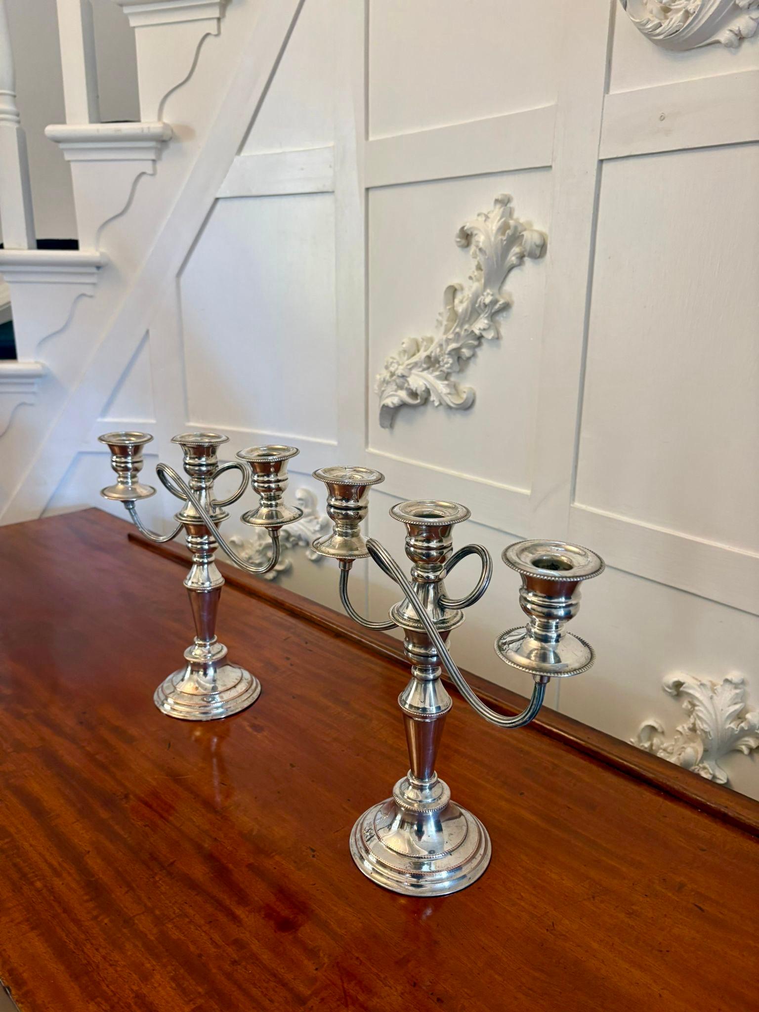 20ième siècle Paire de chandeliers anciens en métal argenté de qualité édouardienne en vente