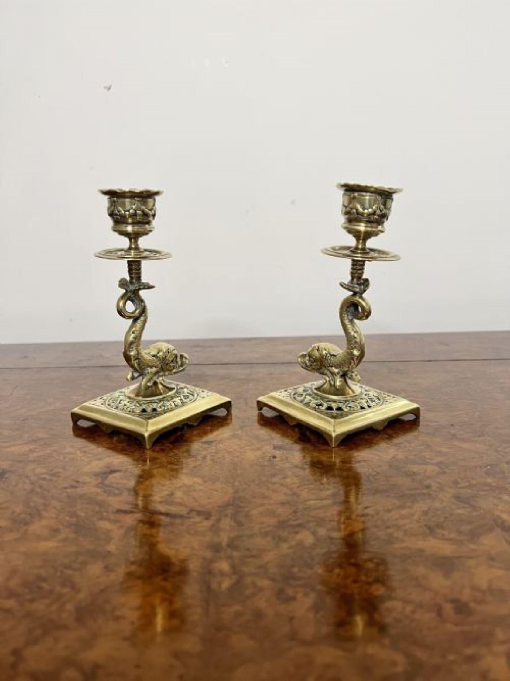 Pair of antique Edwardian quality unusual brass candlesticks  In Good Condition For Sale In Ipswich, GB