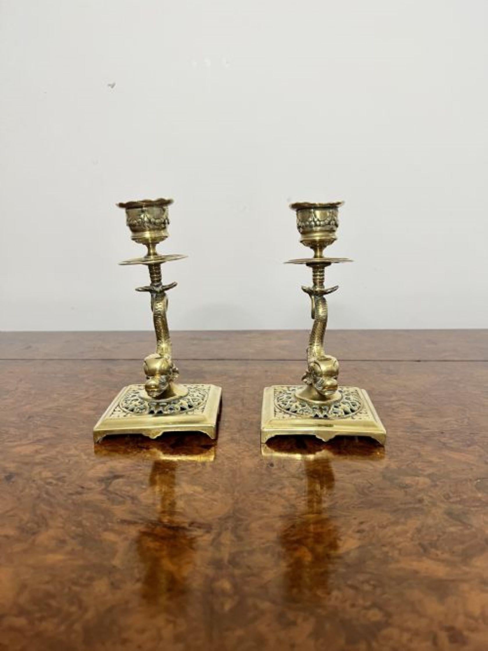 20th Century Pair of antique Edwardian quality unusual brass candlesticks  For Sale