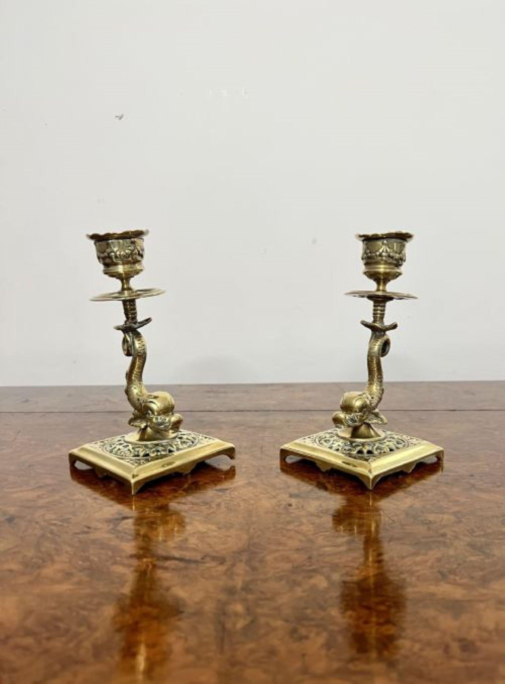Brass Pair of antique Edwardian quality unusual brass candlesticks  For Sale