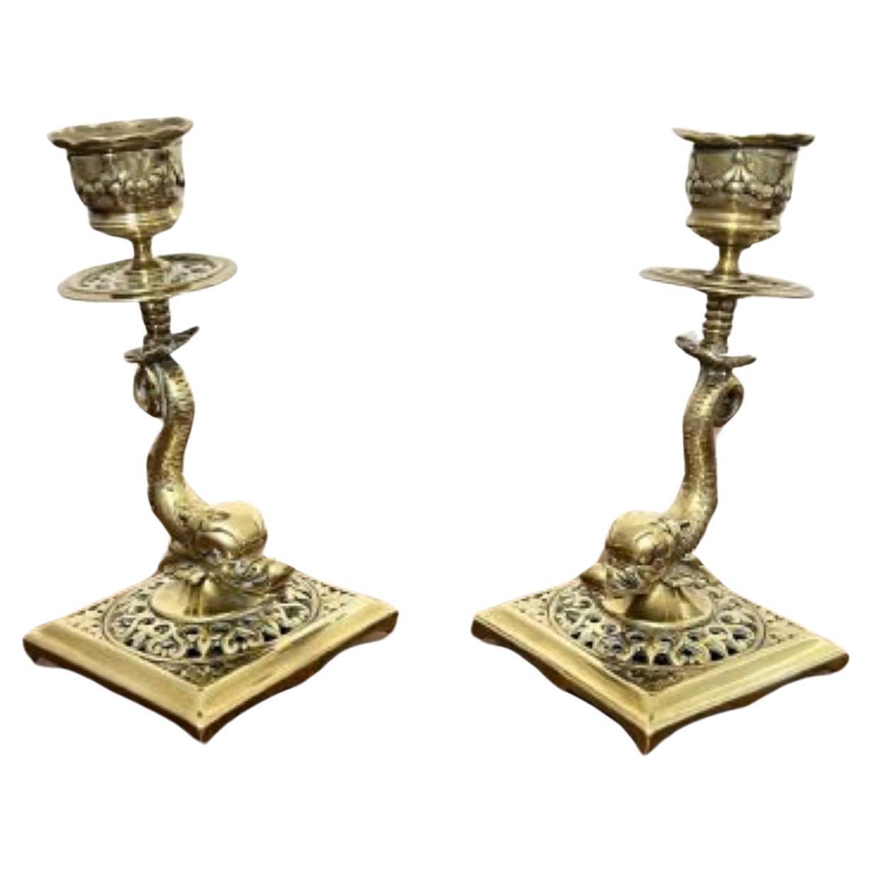 Pair of antique Edwardian quality unusual brass candlesticks  For Sale