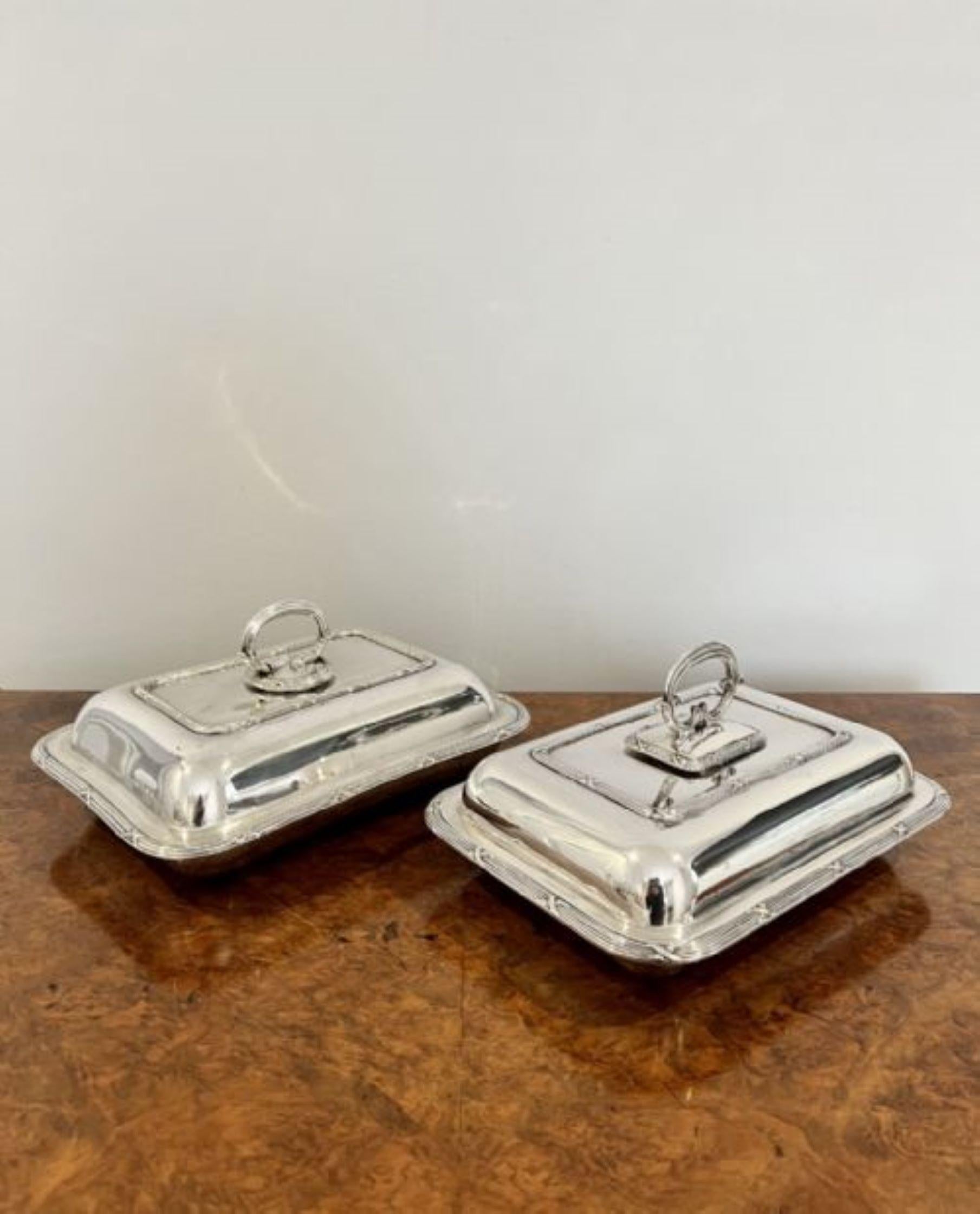 Silver Plate Pair of antique Edwardian silver plated rectangular entree dishes 