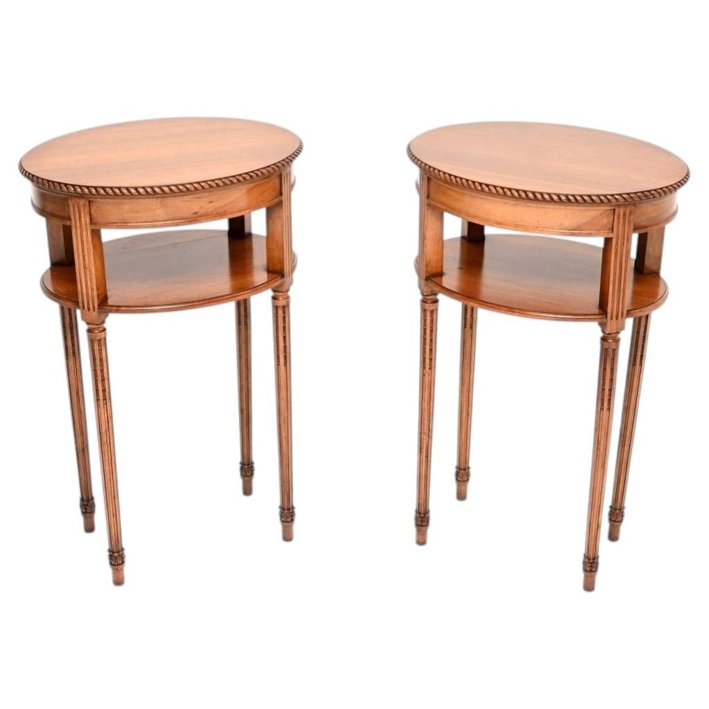 Pair of Antique Edwardian Solid Walnut Side Tables For Sale