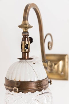 Pair of Antique Edwardian SUGG Brass Cut Glass Converted-Gas Wall Lamps. c.1910