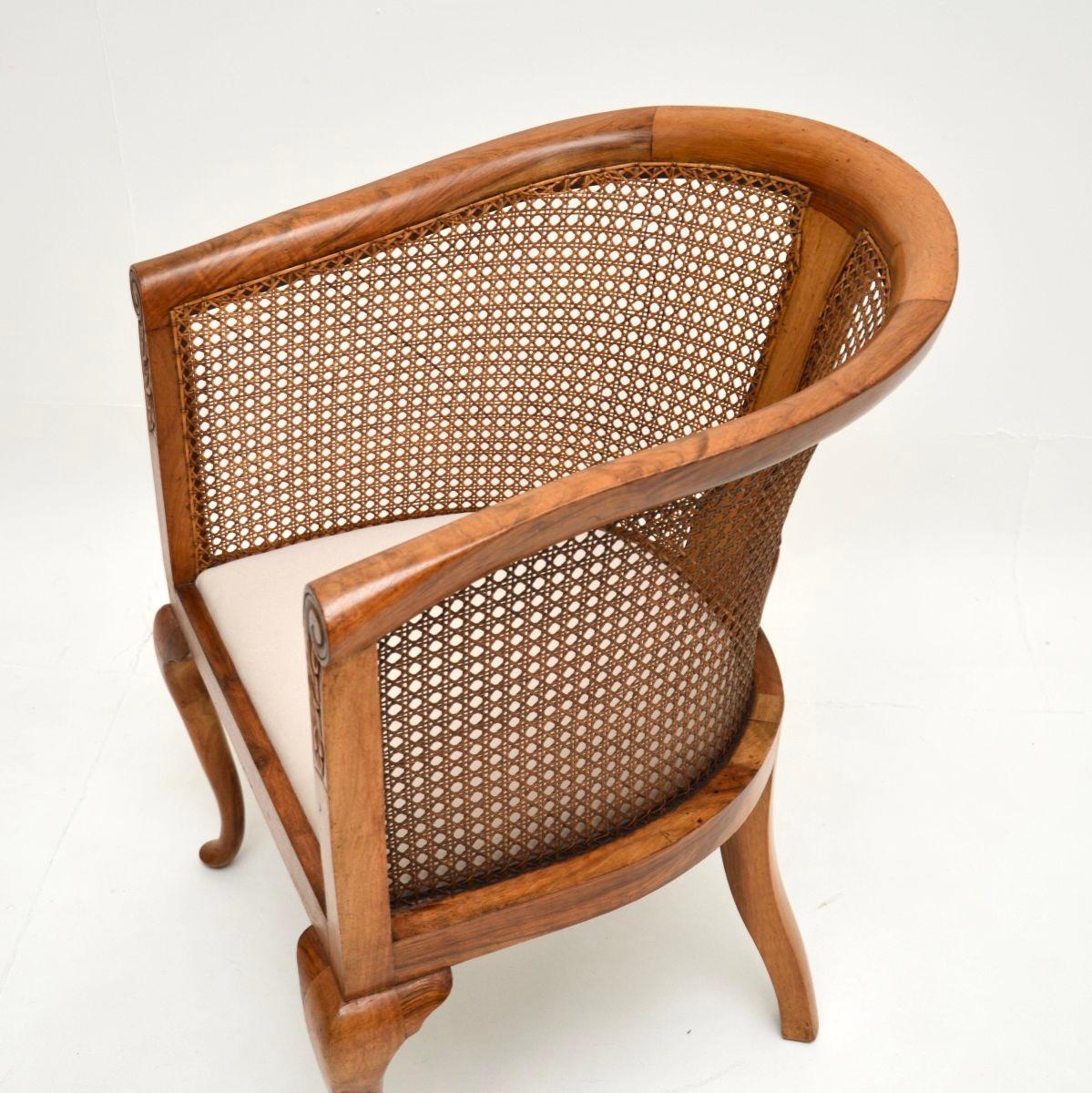 Pair of Antique Edwardian Walnut Cane Back Armchairs For Sale 3
