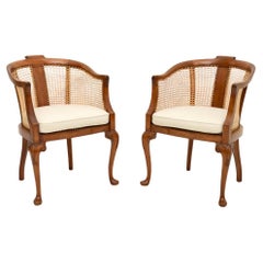 Pair of Antique Edwardian Walnut Cane Back Armchairs