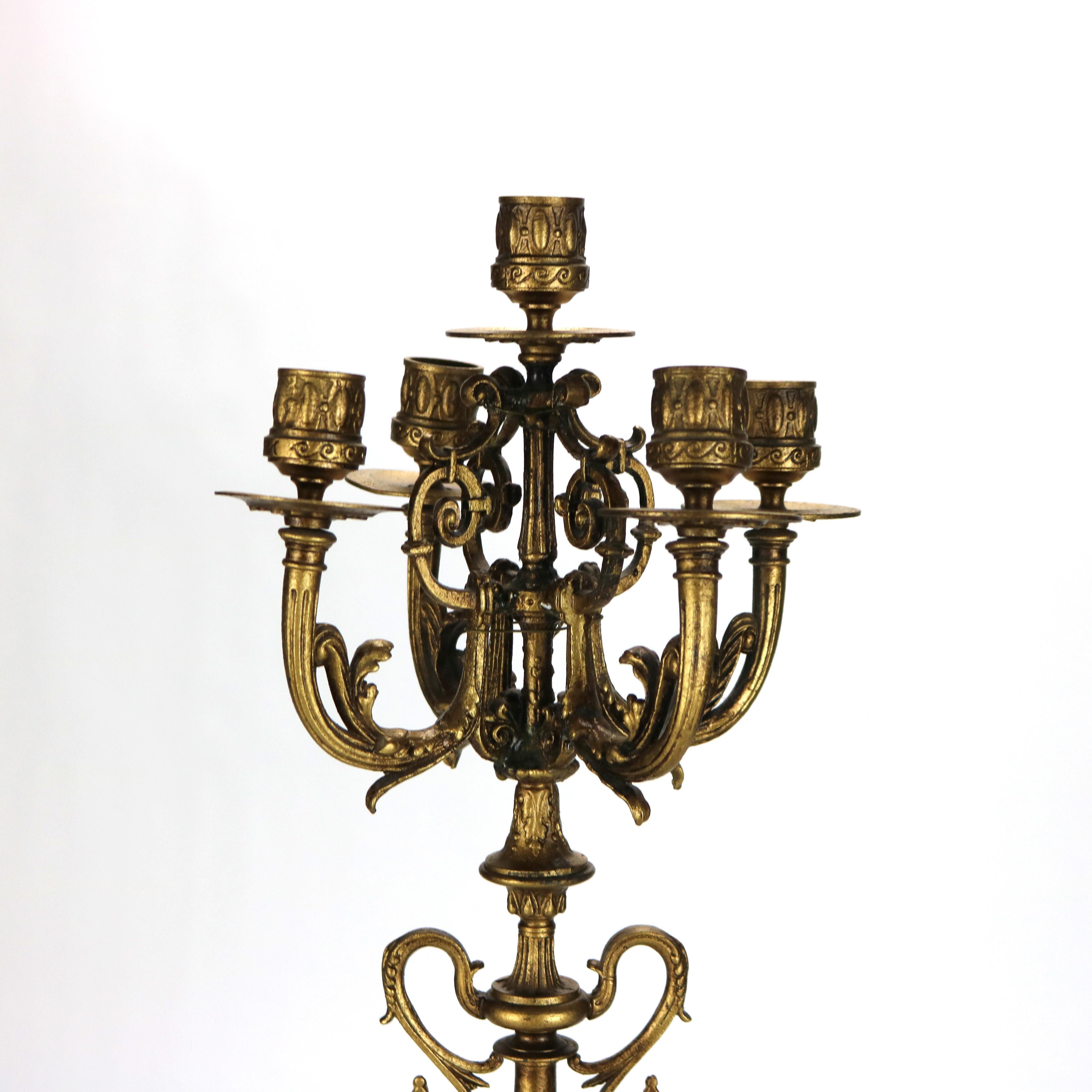 Coppia di antichi candelabri a cinque luci in stile revival egiziano C1890 in vendita 2