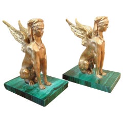 Pair of Antique Egyptian Sphinx Sculptures
