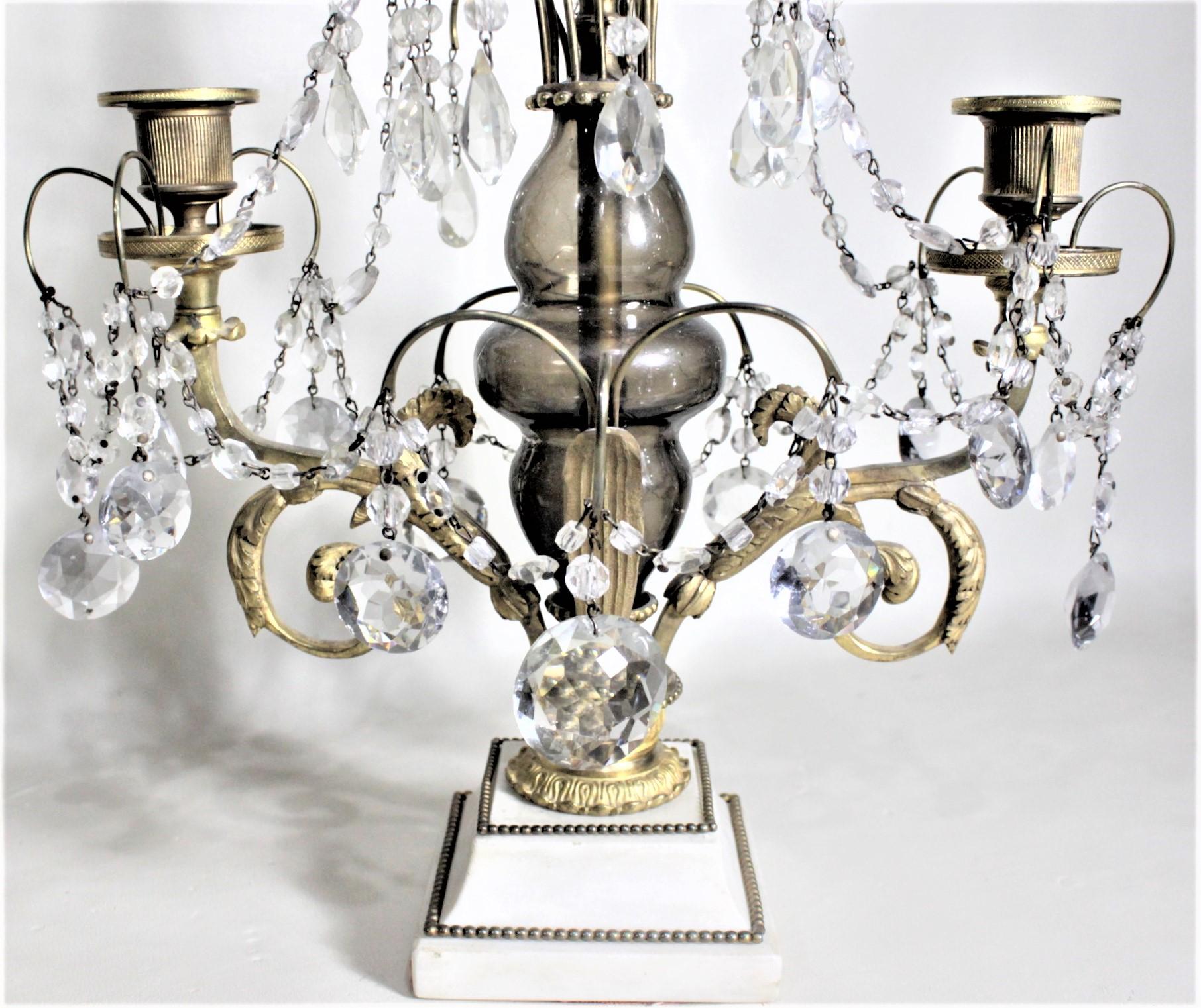 Pair of Antique Elaborate Gilt Bronze and Crystal Candelabras or Candleholders For Sale 6