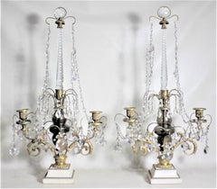Pair of Antique Elaborate Gilt Bronze and Crystal Candelabras or Candleholders