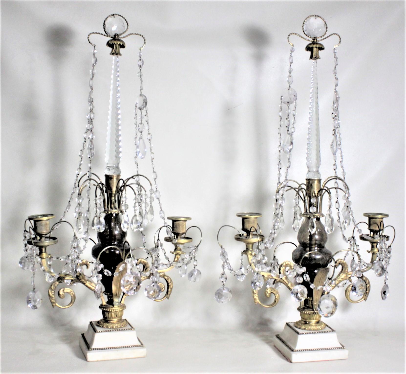Renaissance Revival Pair of Antique Elaborate Gilt Bronze and Crystal Candelabras or Candleholders For Sale