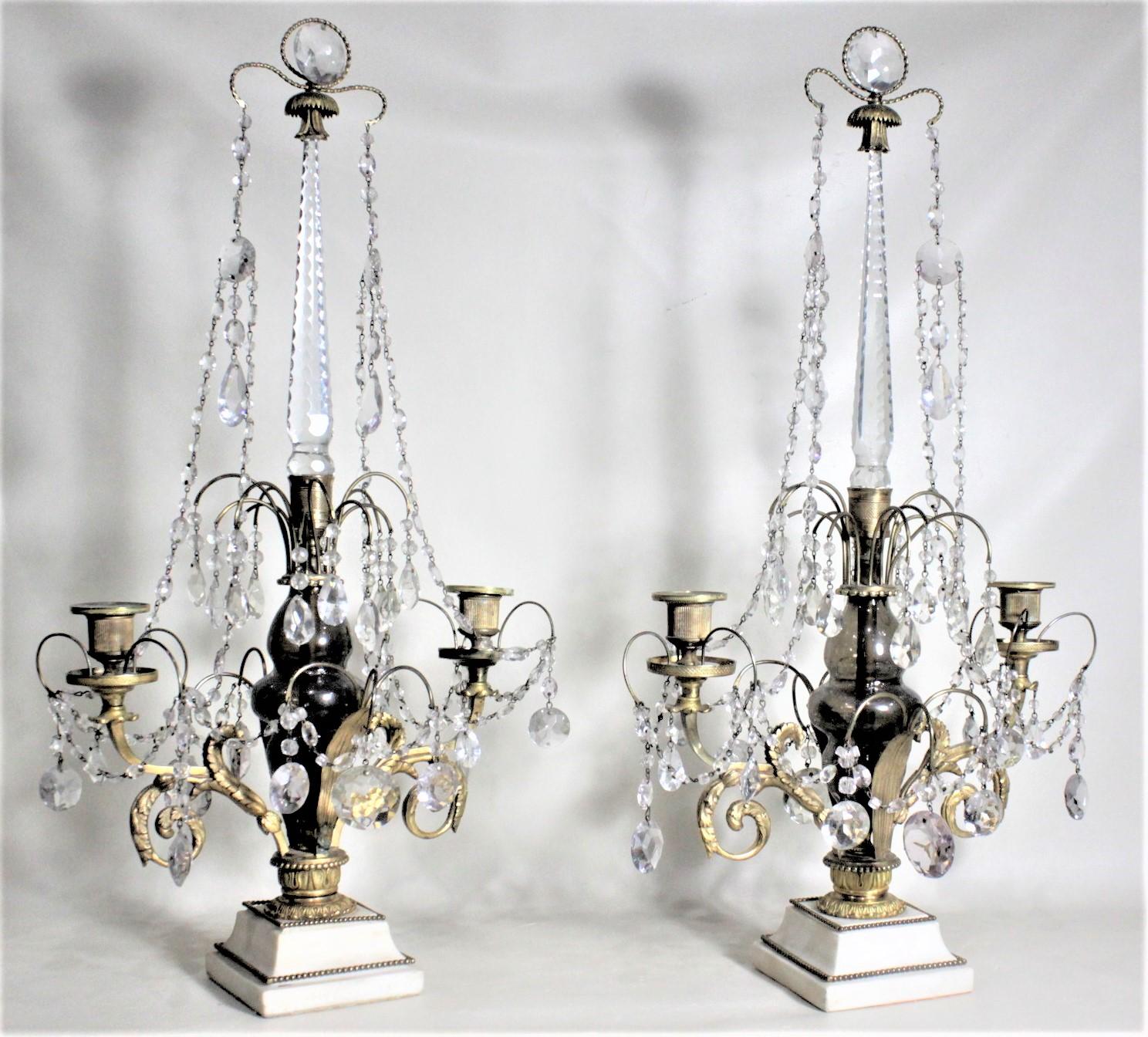 Pair of Antique Elaborate Gilt Bronze and Crystal Candelabras or Candleholders For Sale 1