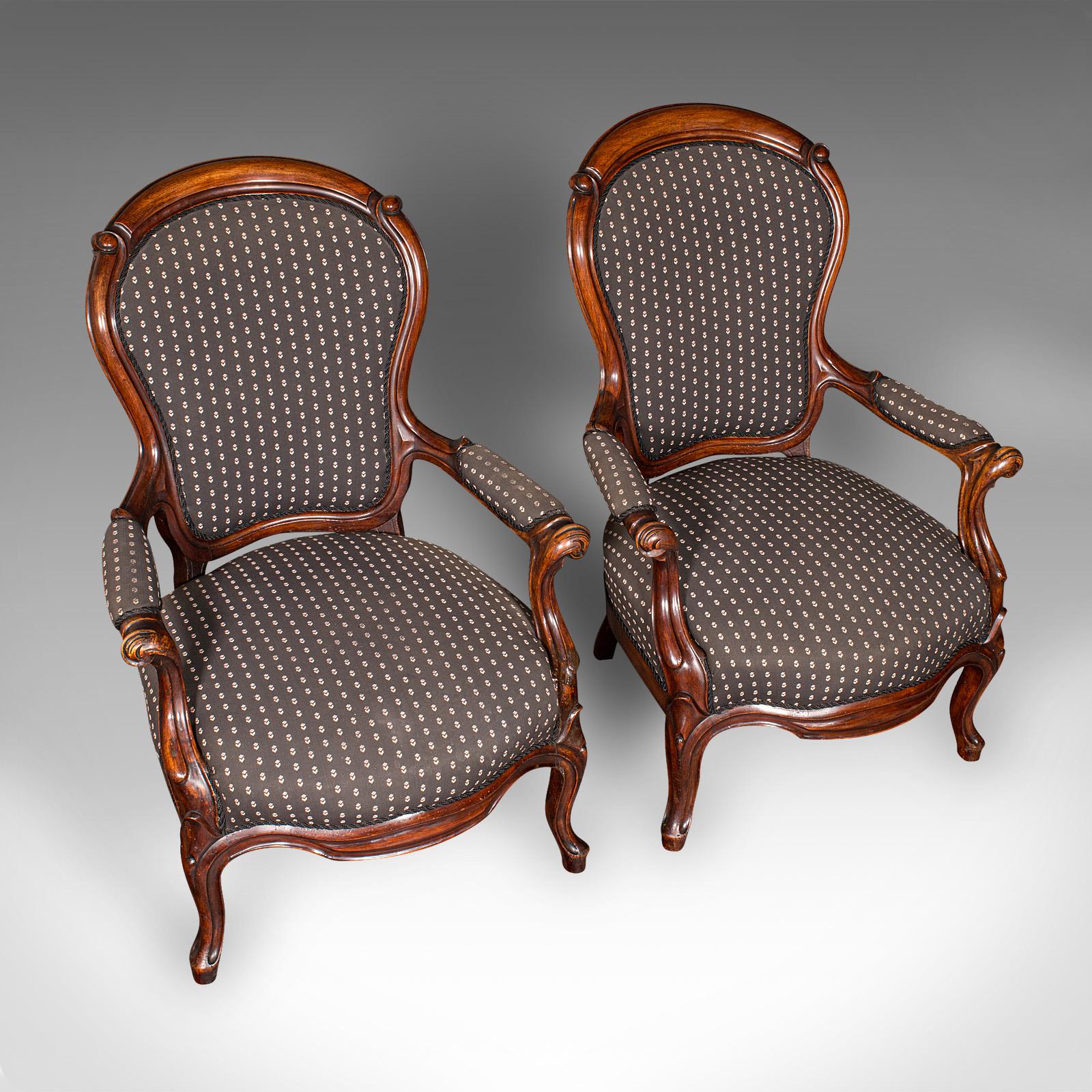 Pair Of Antique Elbow Chairs, French, Morning Room Armchair, Victorian, C.1900 For Sale 1