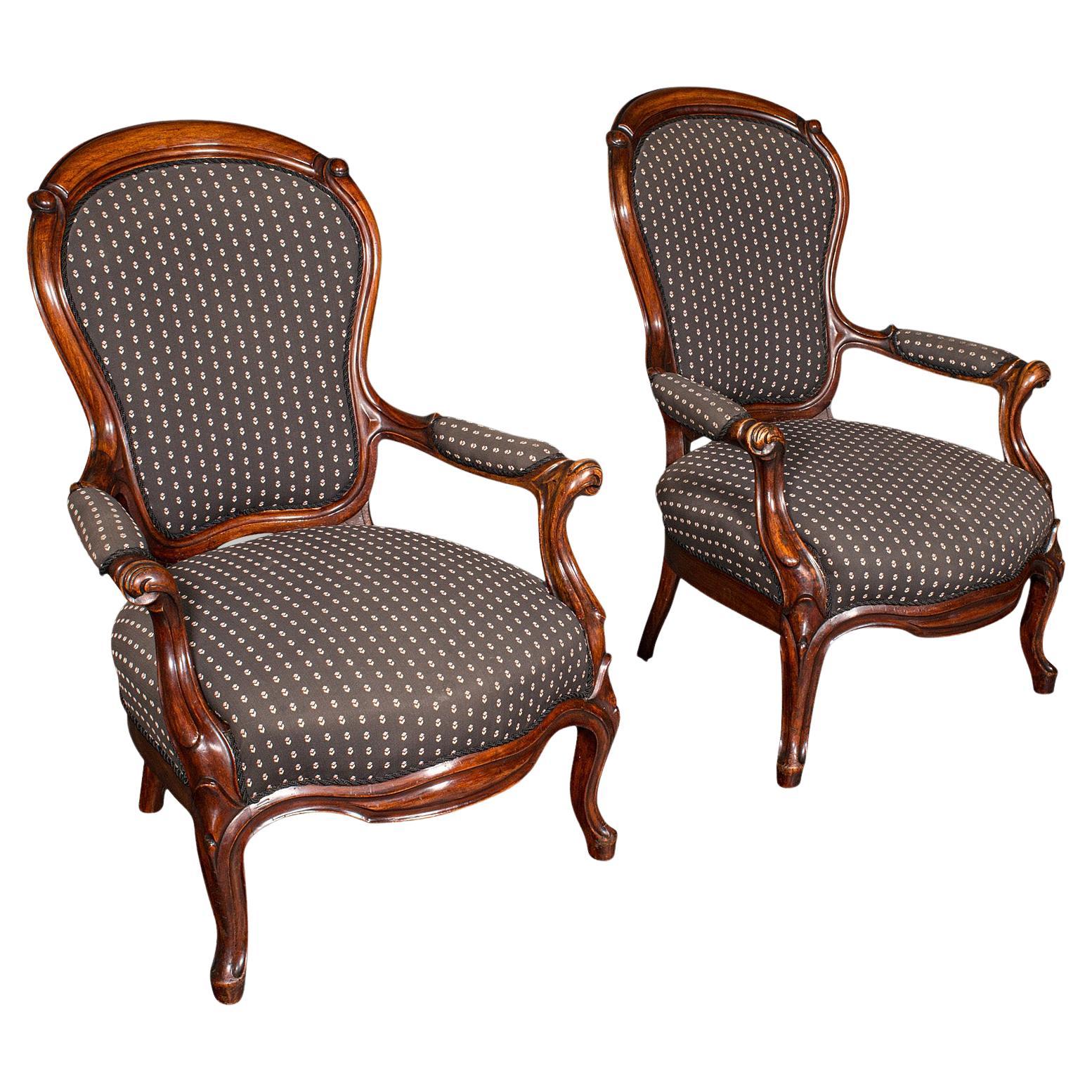 Pair Of Antique Elbow Chairs, French, Morning Room Armchair, Victorian, C.1900