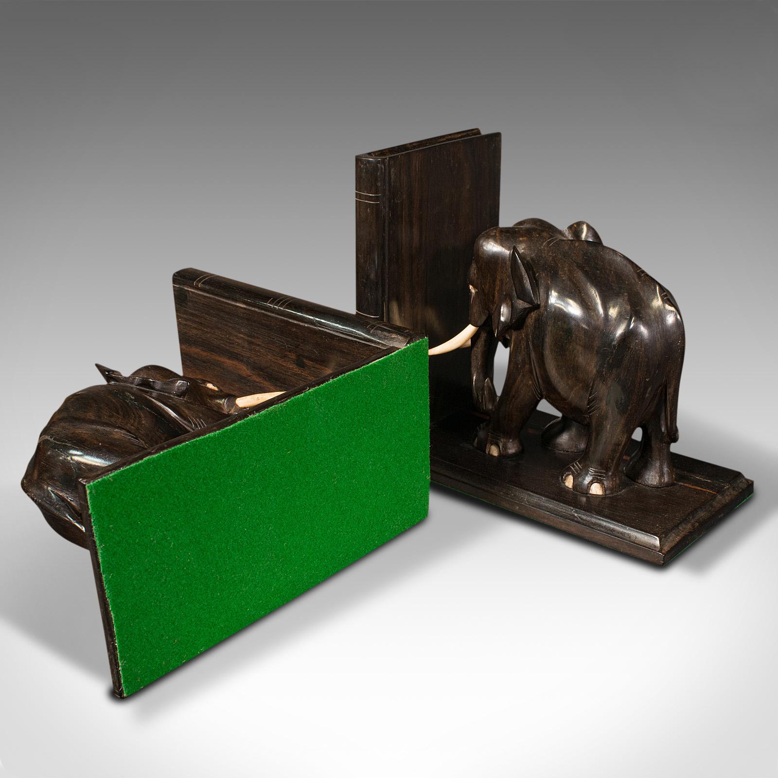 Pair of Antique Elephant Bookends, Anglo Indian, Ebony, Decorative, Book Rest For Sale 2