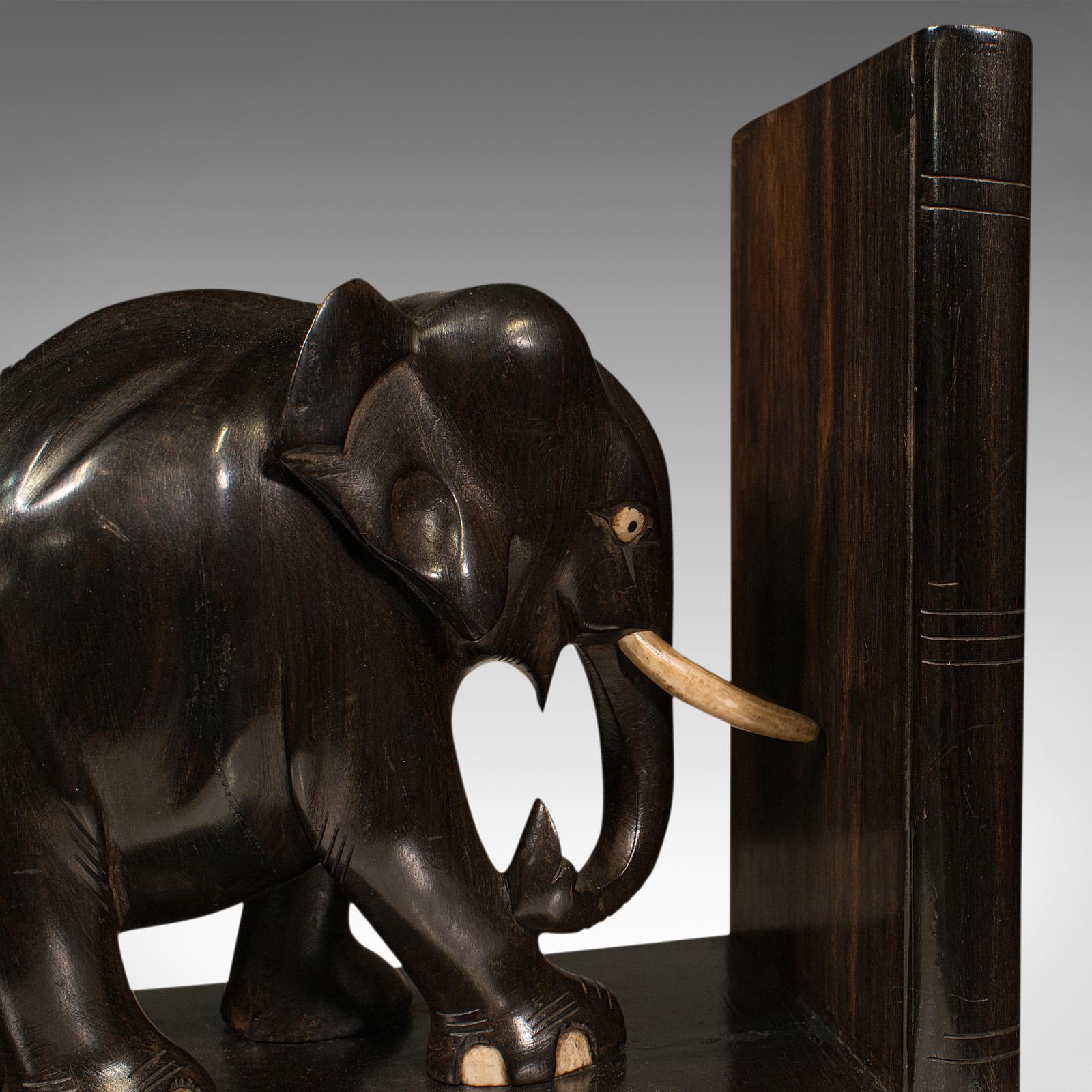 19th Century Pair of Antique Elephant Bookends, Anglo Indian, Ebony, Decorative, Book Rest For Sale