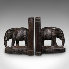 Pair of Antique Elephant Bookends, Botswanan, Ebonised, Book Rest, Victorian