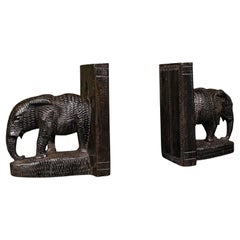 Pair of Antique Elephant Bookends, Botswanan, Ebonised, Book Rest, Victorian