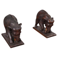 Pair Of Antique Elephant Bookends, English, Book Rest, Home Library, Victorian