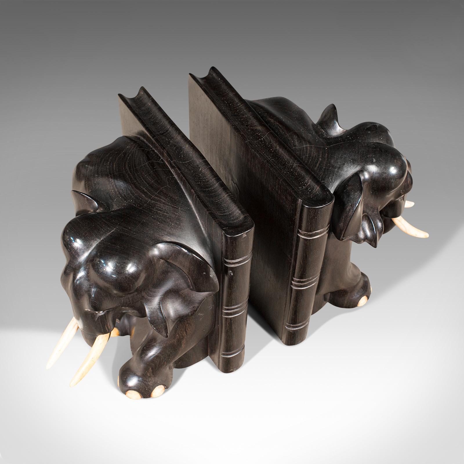 Pair of Antique Elephant Bookends, English, Ebony, Carved, Book Rest, Victorian For Sale 4