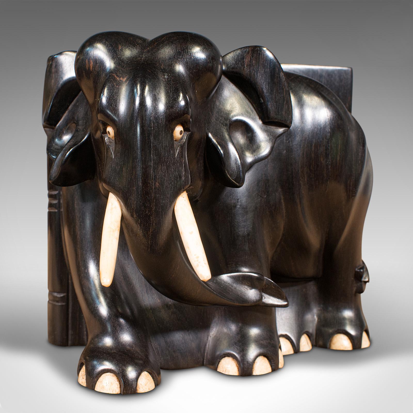 Pair of Antique Elephant Bookends, English, Ebony, Carved, Book Rest, Victorian For Sale 1