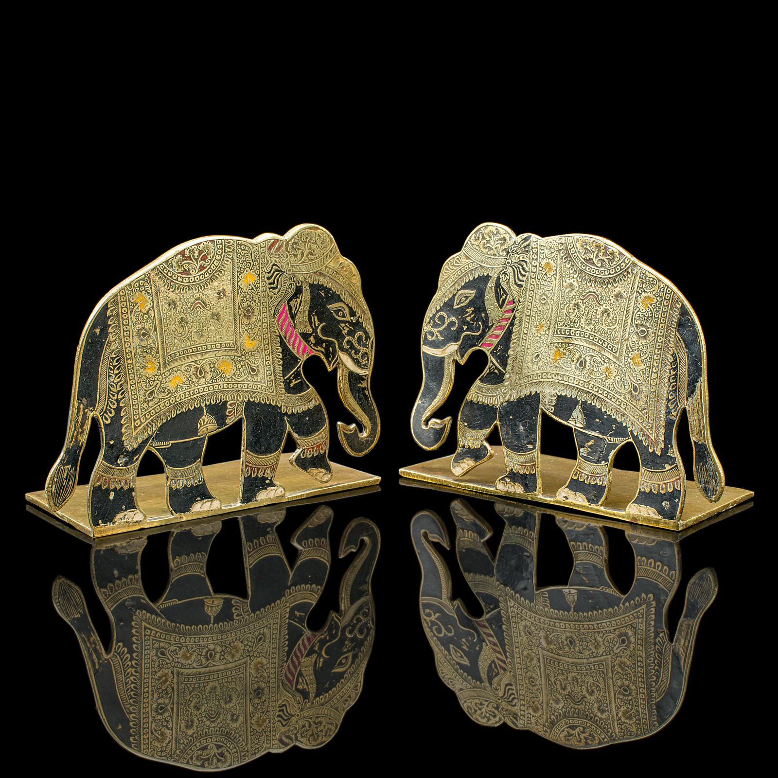 Late 19th Century Pair of Antique Elephant Bookends, Indian Brass Decorative Book Rests, Victorian For Sale