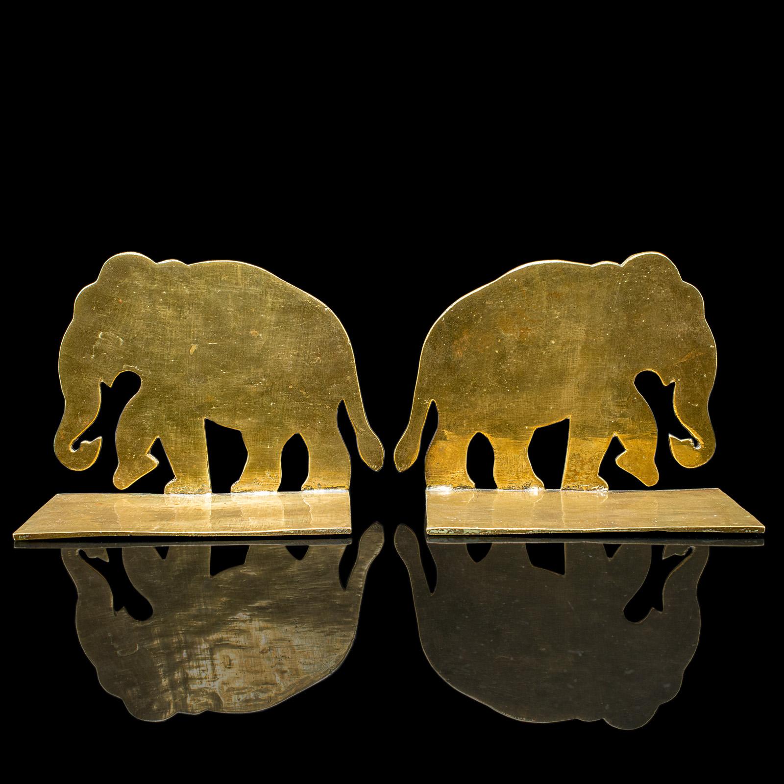 Pair of Antique Elephant Bookends, Indian Brass Decorative Book Rests, Victorian For Sale 2