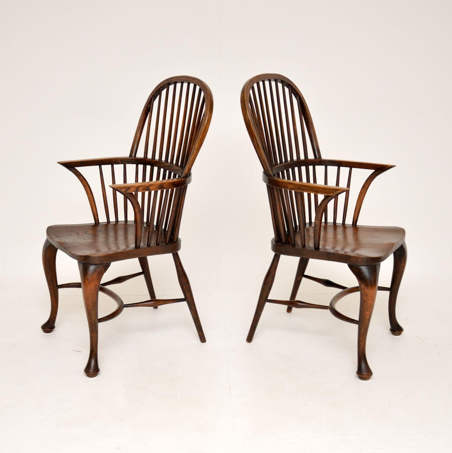 Pair of Antique Elm & Oak Windsor Armchairs 6