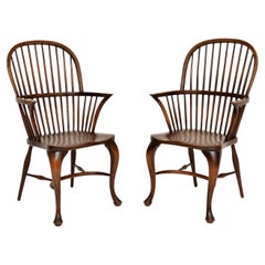 Pair of Antique Elm & Oak Windsor Armchairs