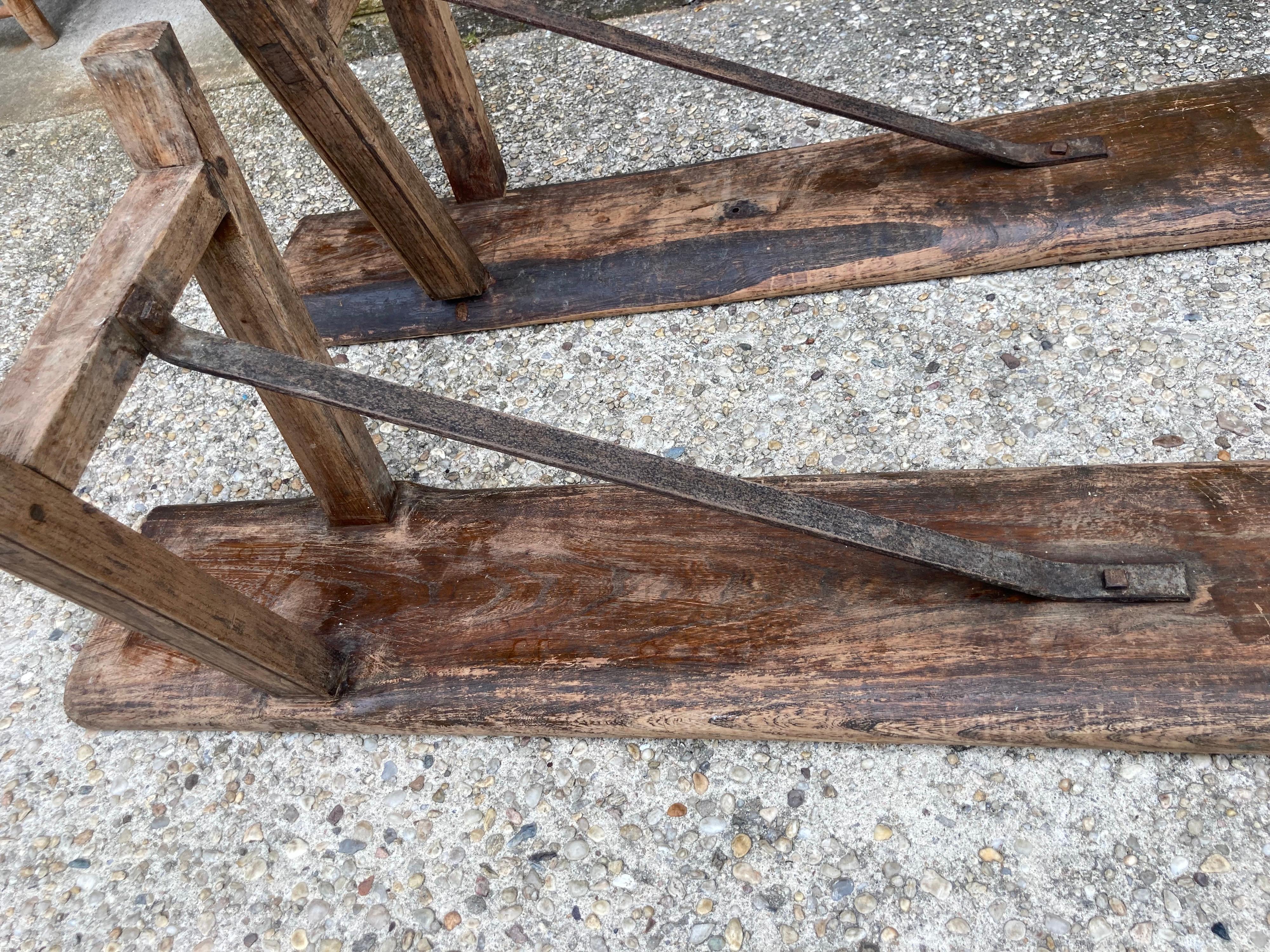 Pair of Antique Elmwood Benches 3