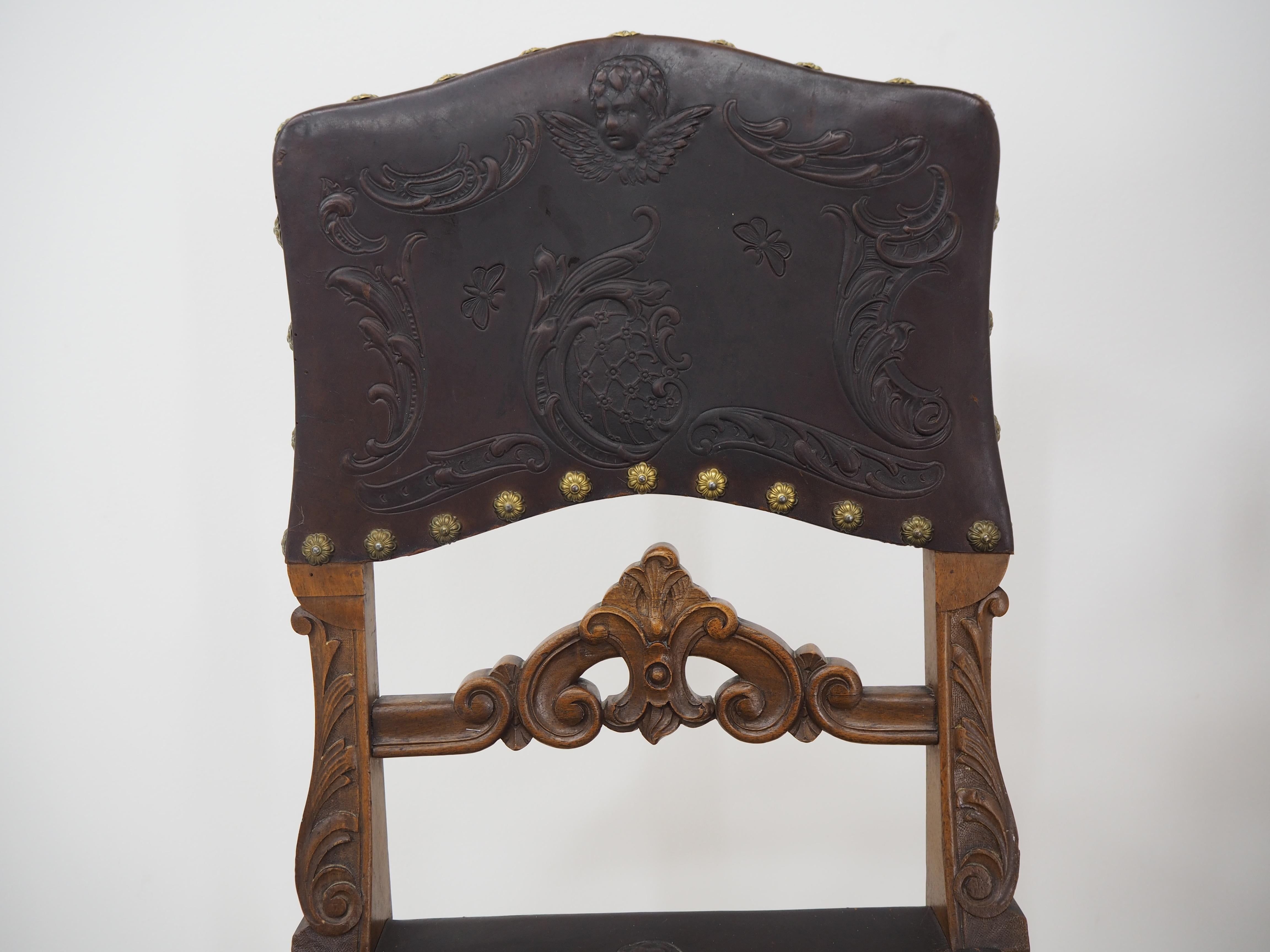 Pair of Antique Embossed Leather Chairs 5