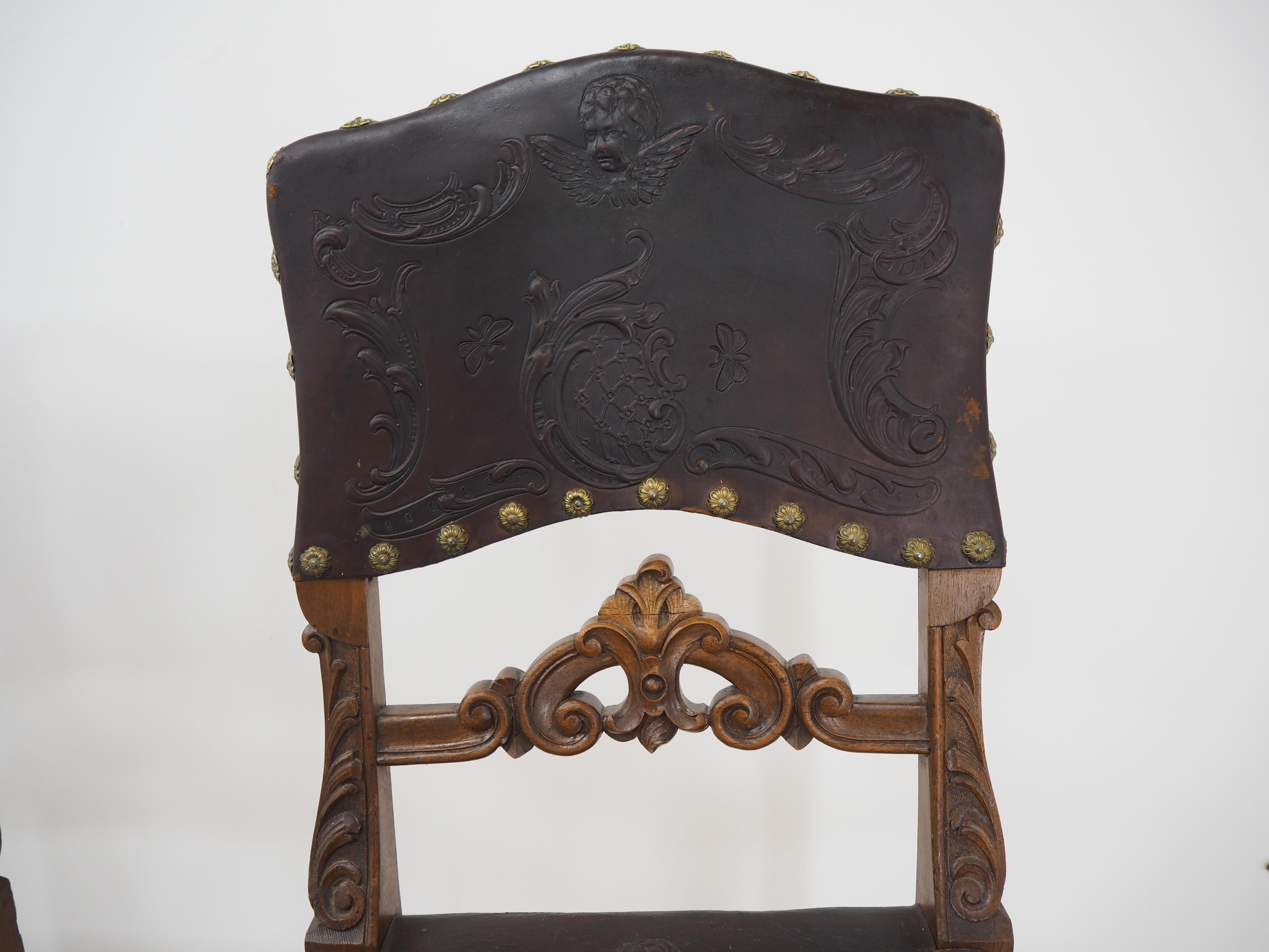 Pair of Antique Embossed Leather Chairs 6