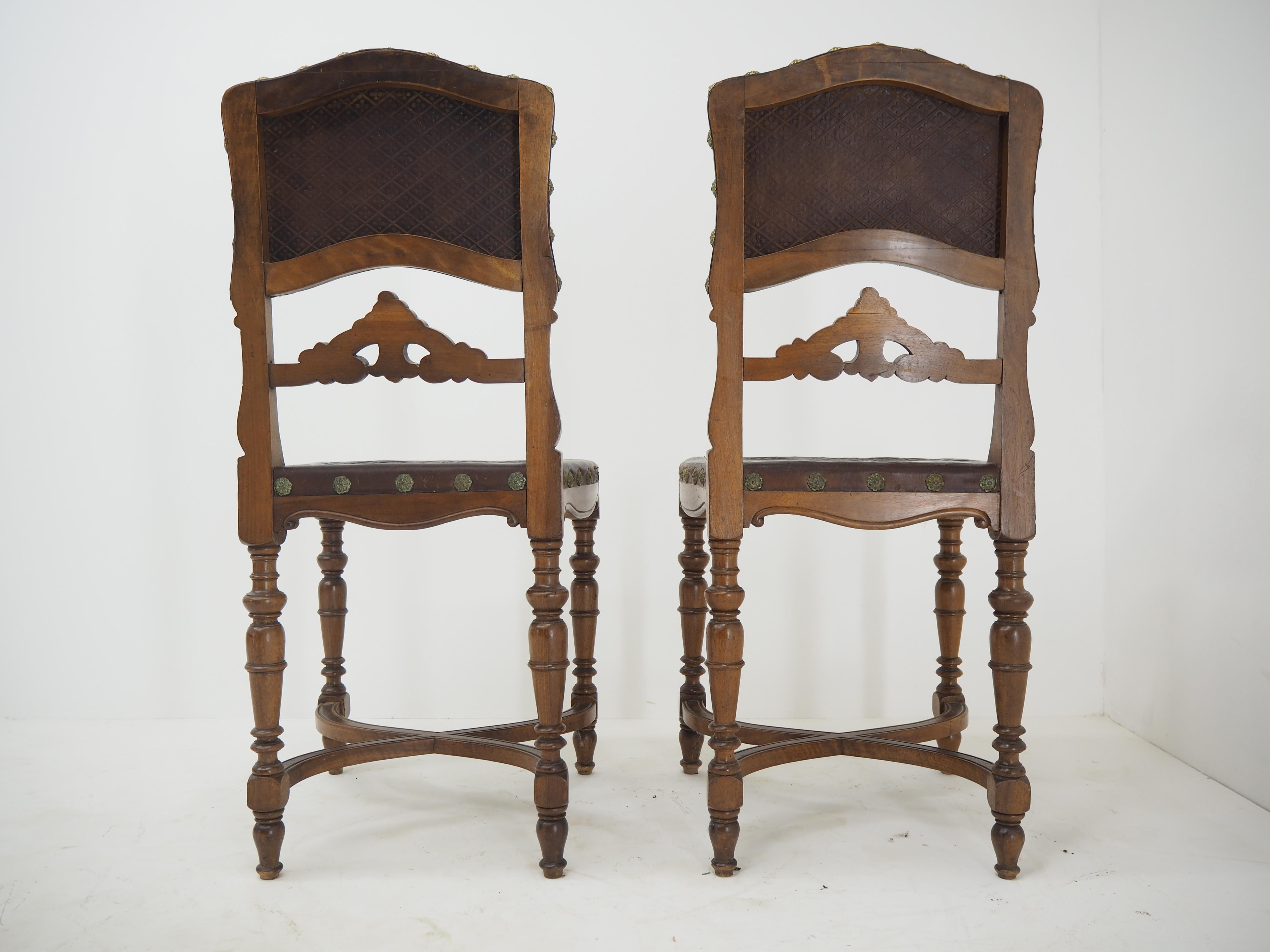 20th Century Pair of Antique Embossed Leather Chairs