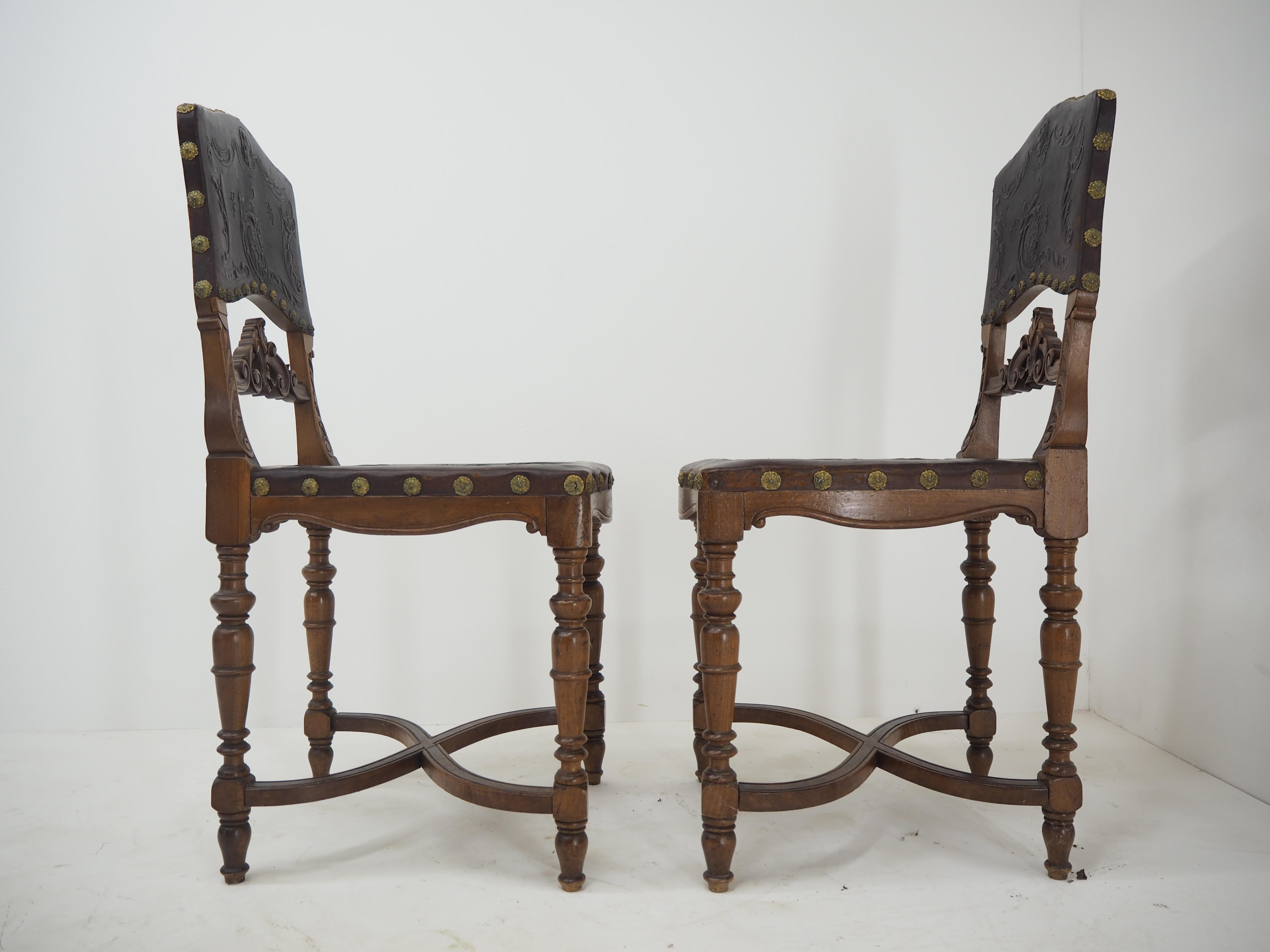 Pair of Antique Embossed Leather Chairs 1