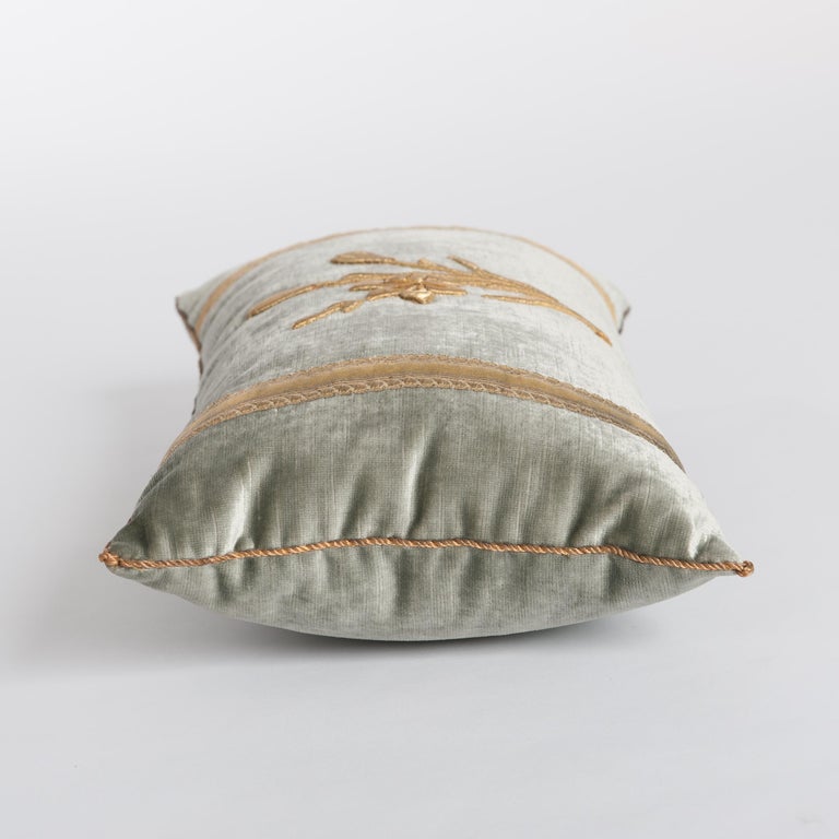 19th Century Pair of Pastel Green Colored Velvet Pillows with Antique Metallic Embroidery  For Sale