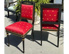 Pair of Antique Empire Black & Gold Chairs W Red Clarence House Seats