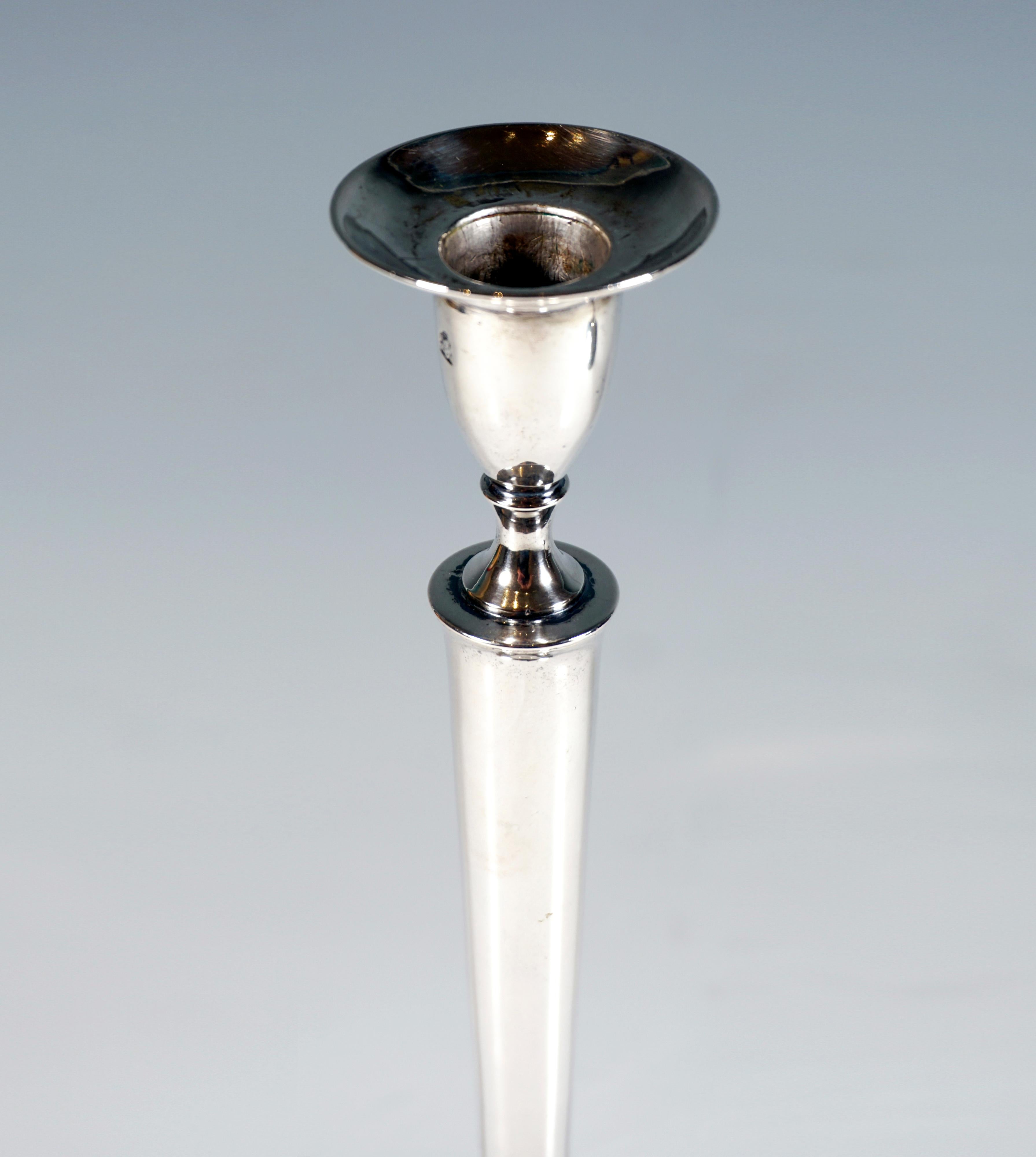 Hand-Crafted Pair Of Antique Empire Silver Candle Holders, Austria-Hungary, Dated 1821 For Sale