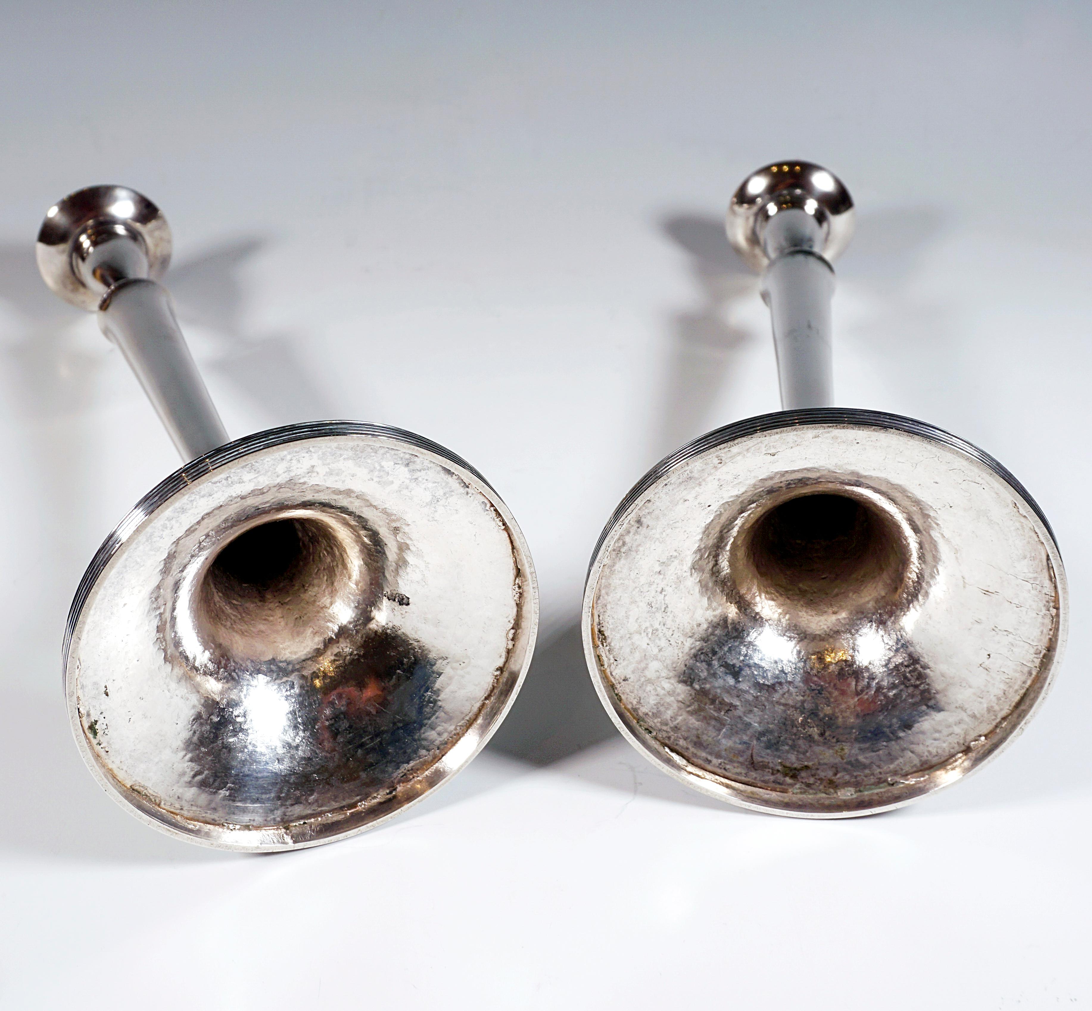 Early 19th Century Pair Of Antique Empire Silver Candle Holders, Austria-Hungary, Dated 1821 For Sale
