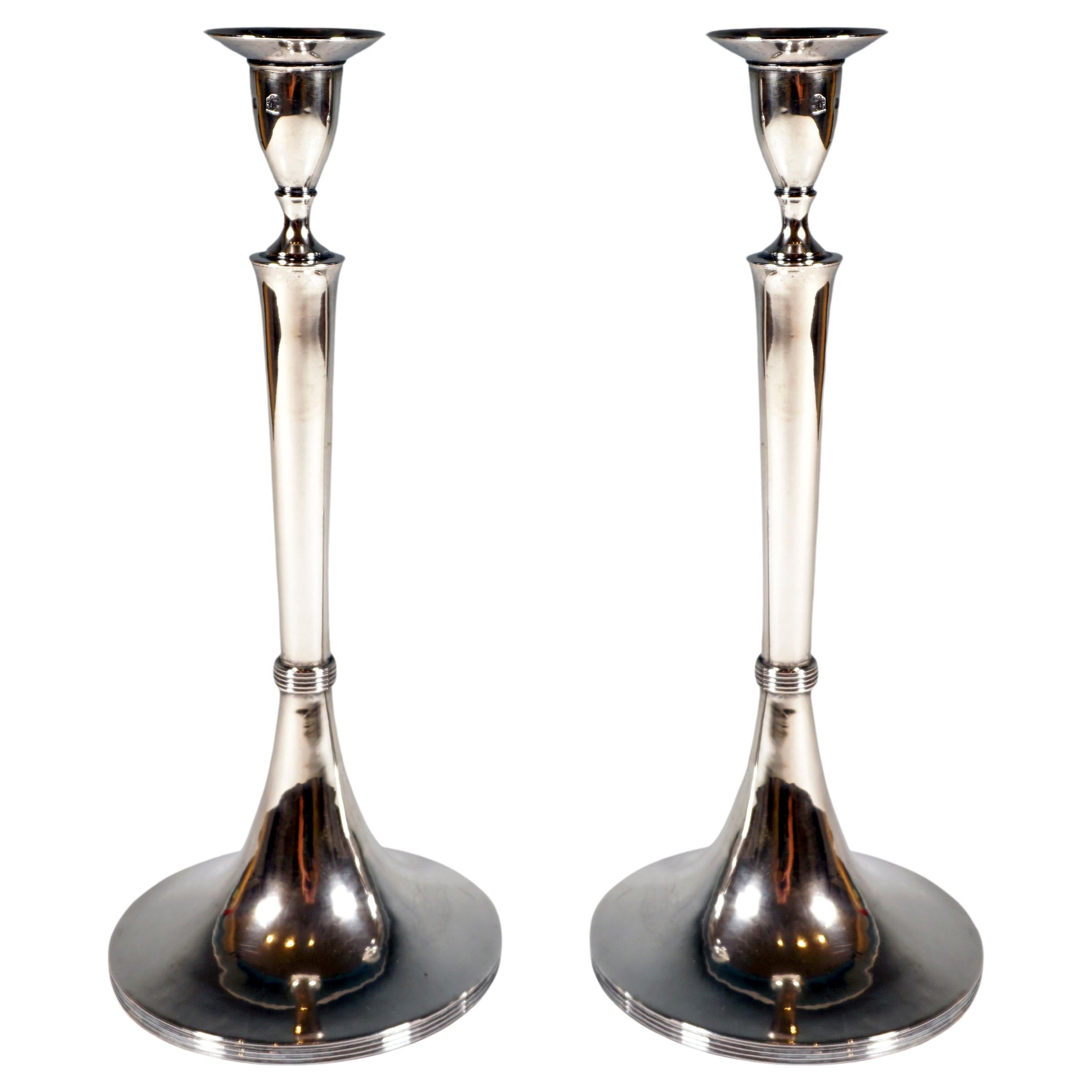 Pair Of Antique Empire Silver Candle Holders, Austria-Hungary, Dated 1821 For Sale