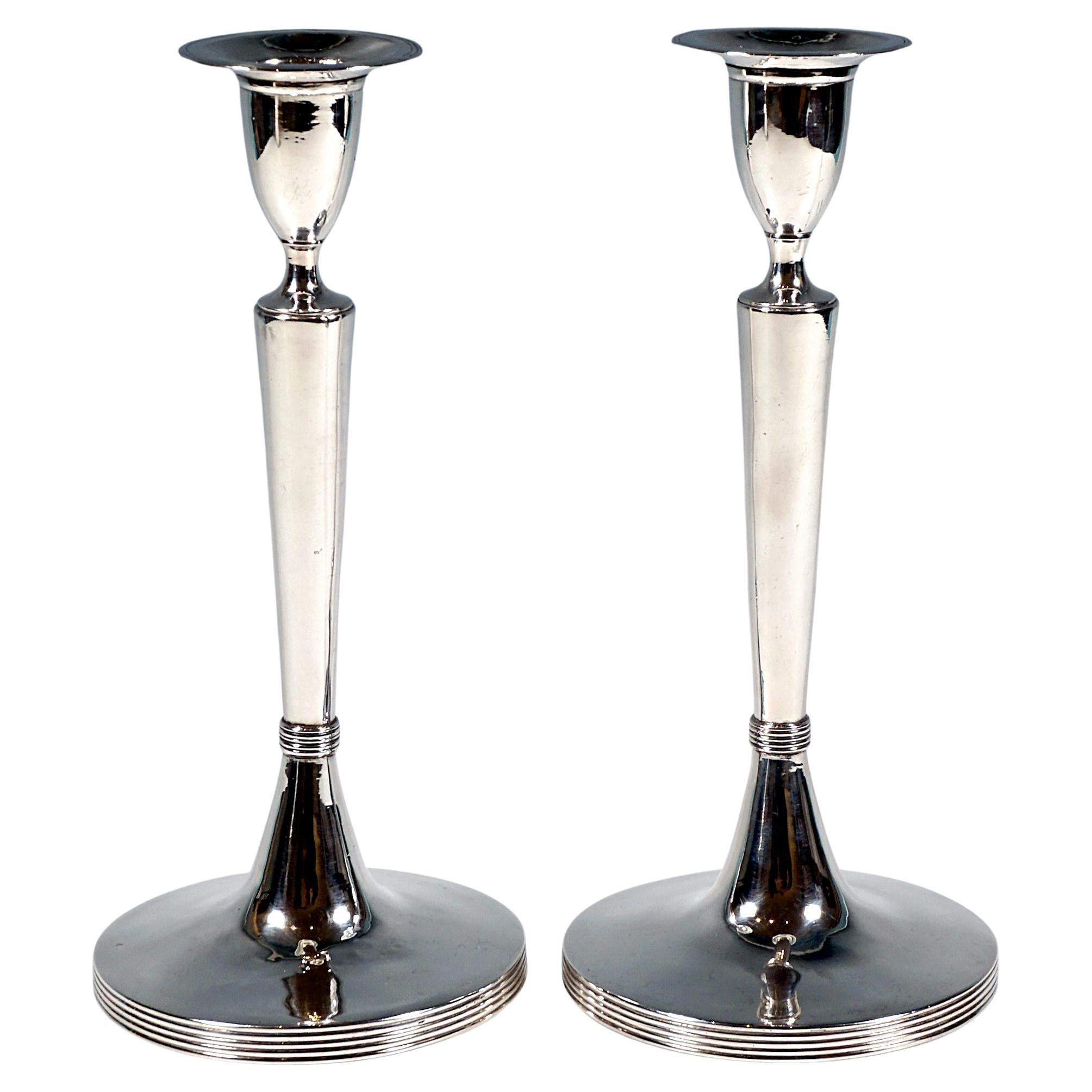 Pair Of Antique Empire Silver Candle Holders, by Viennese Master, Dated 1804