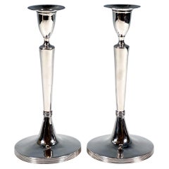 Pair Of Antique Empire Silver Candle Holders, by Viennese Master, Dated 1804