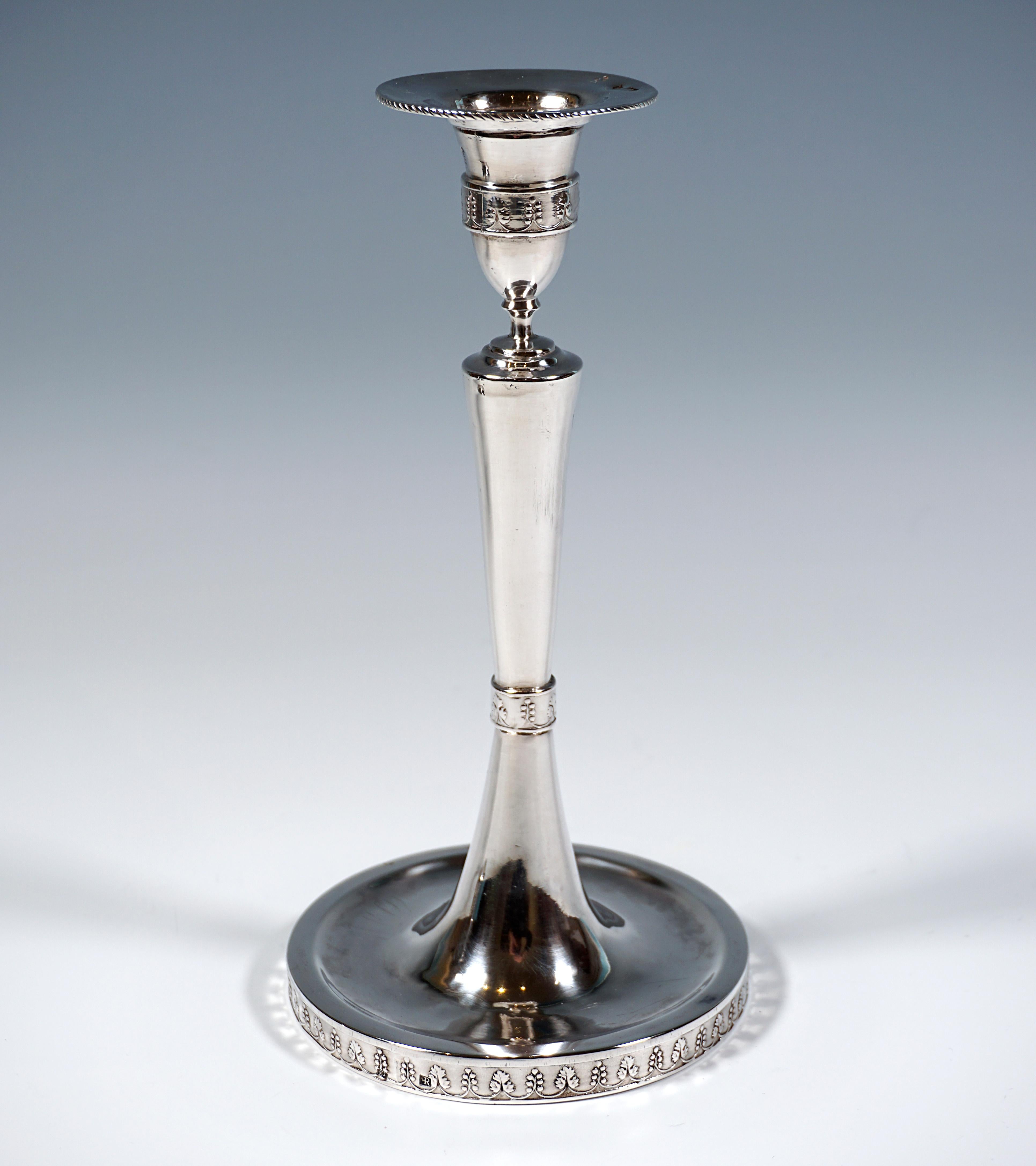 Austrian Pair Of Antique Empire Silver Candle Holders, Johann Kaba Vienna, Dated 1803 For Sale