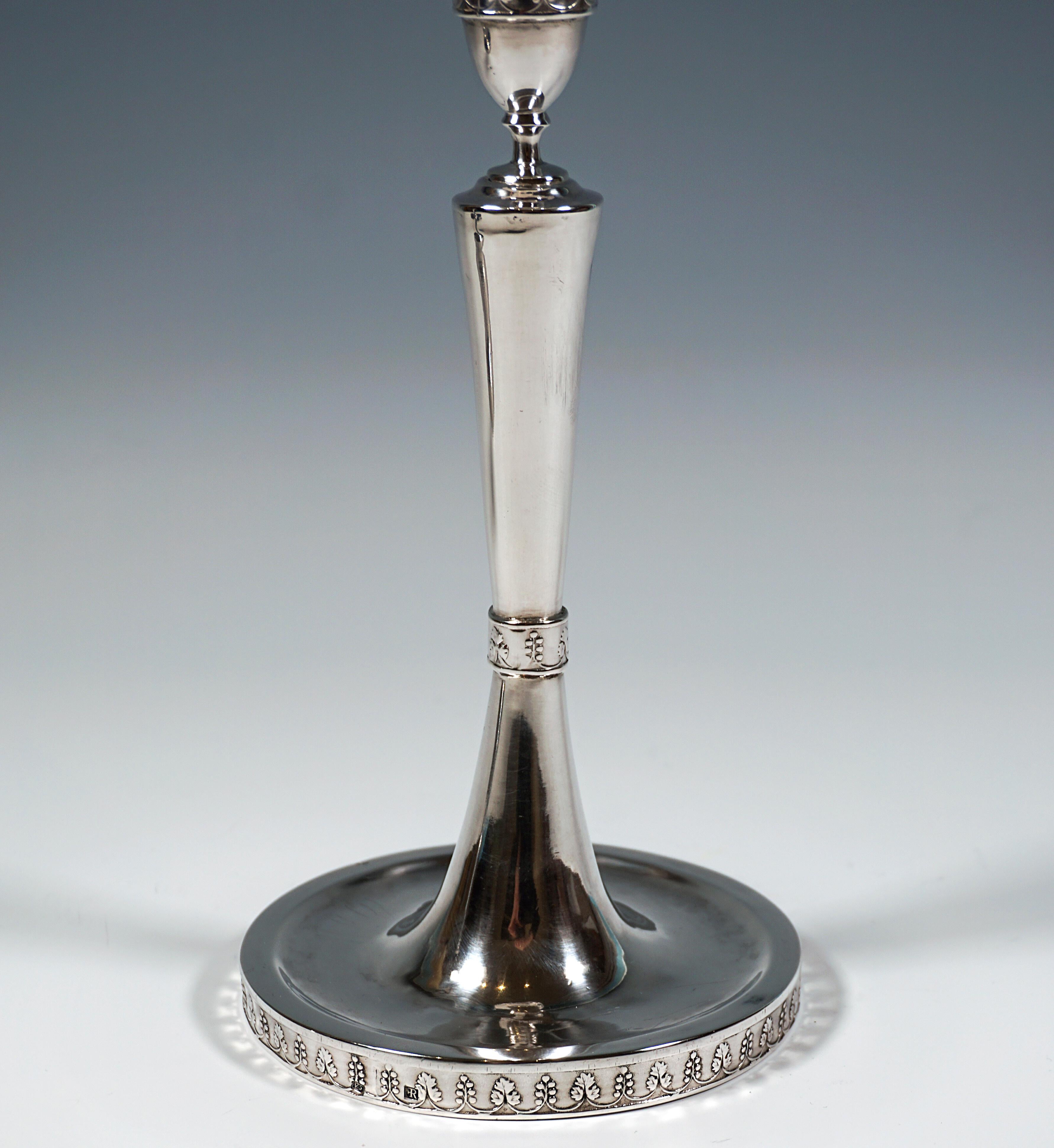 Early 19th Century Pair Of Antique Empire Silver Candle Holders, Johann Kaba Vienna, Dated 1803 For Sale