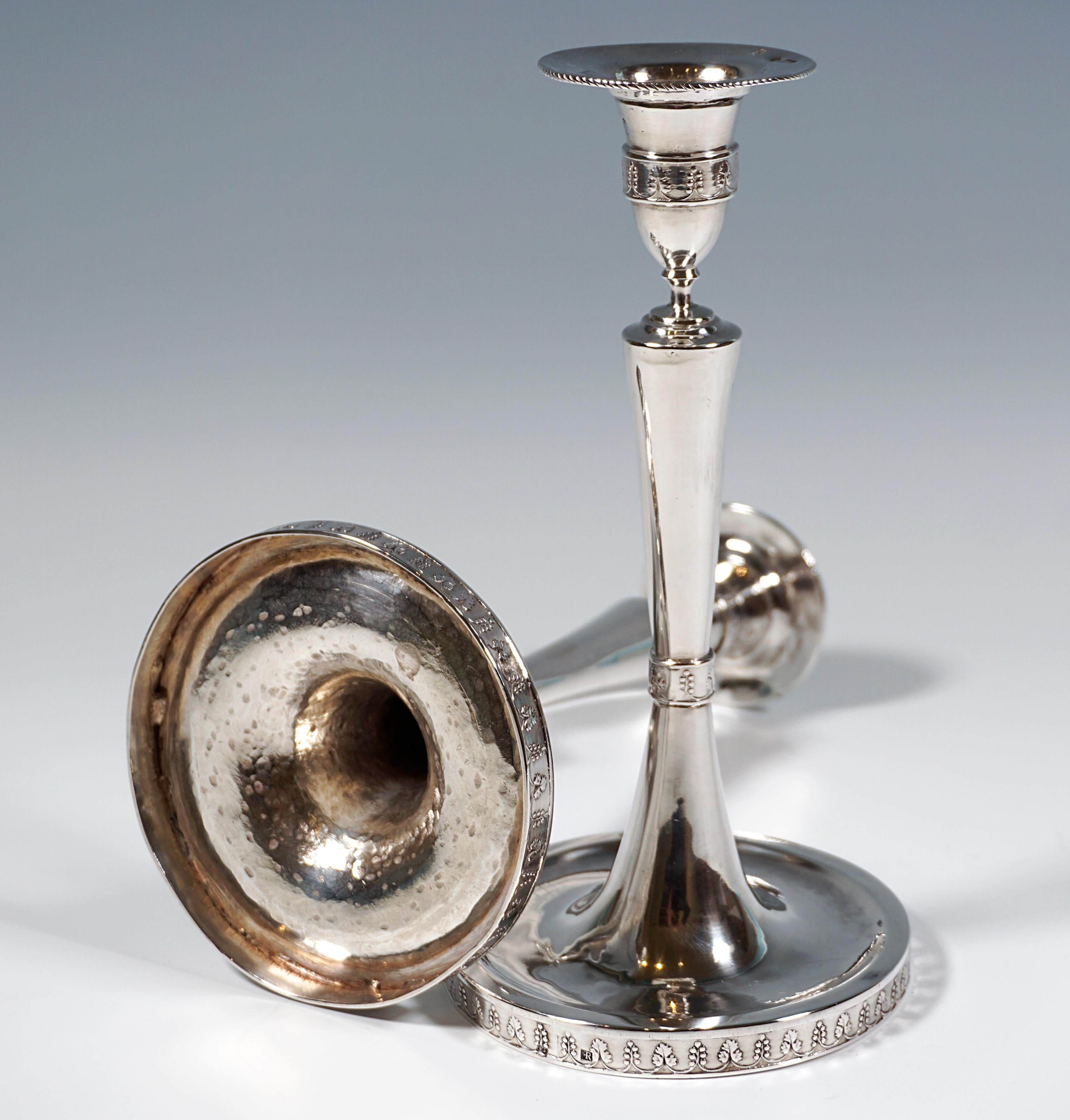 Pair Of Antique Empire Silver Candle Holders, Johann Kaba Vienna, Dated 1803 For Sale 1