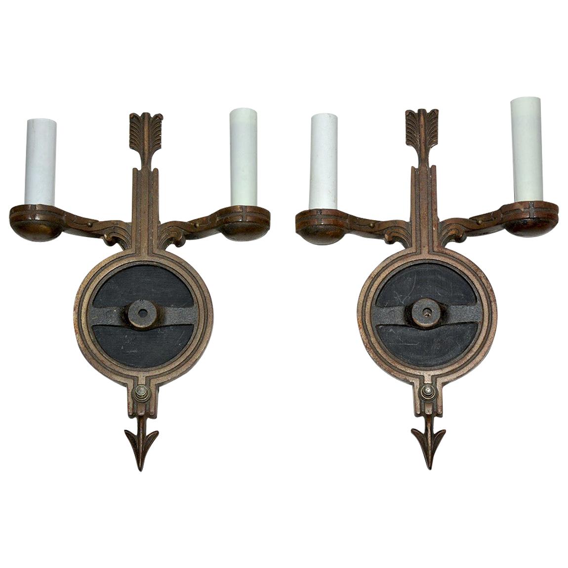 Pair of Antique Empire-Style Cast Metal Sconces For Sale