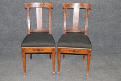 Pair of Antique Empire Style Dutch Marquetry Inlaid and Carved Side Chairs