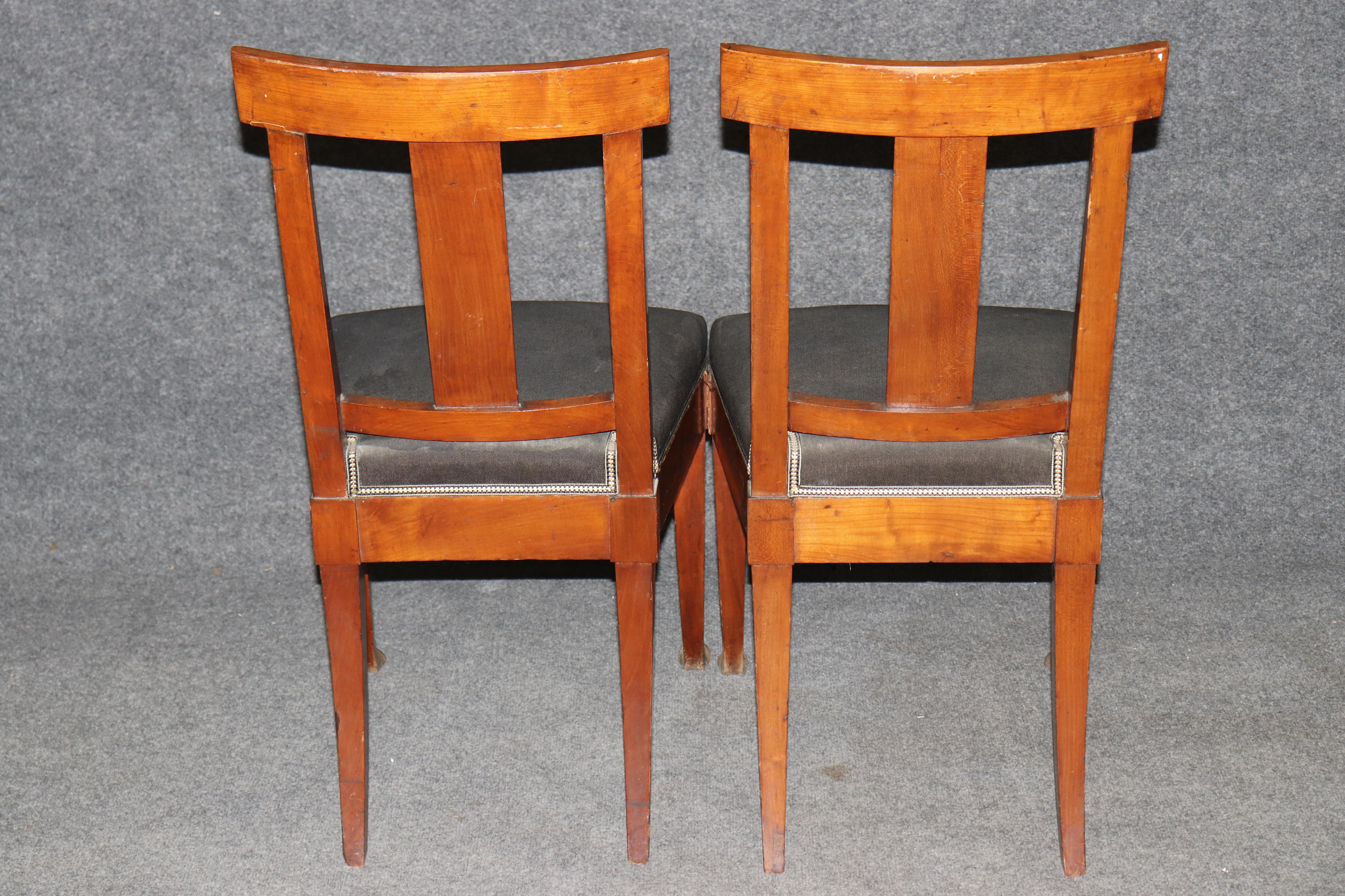 19th Century Pair of Antique Empire Style Dutch Marquetry Inlaid and Carved Side Chairs For Sale