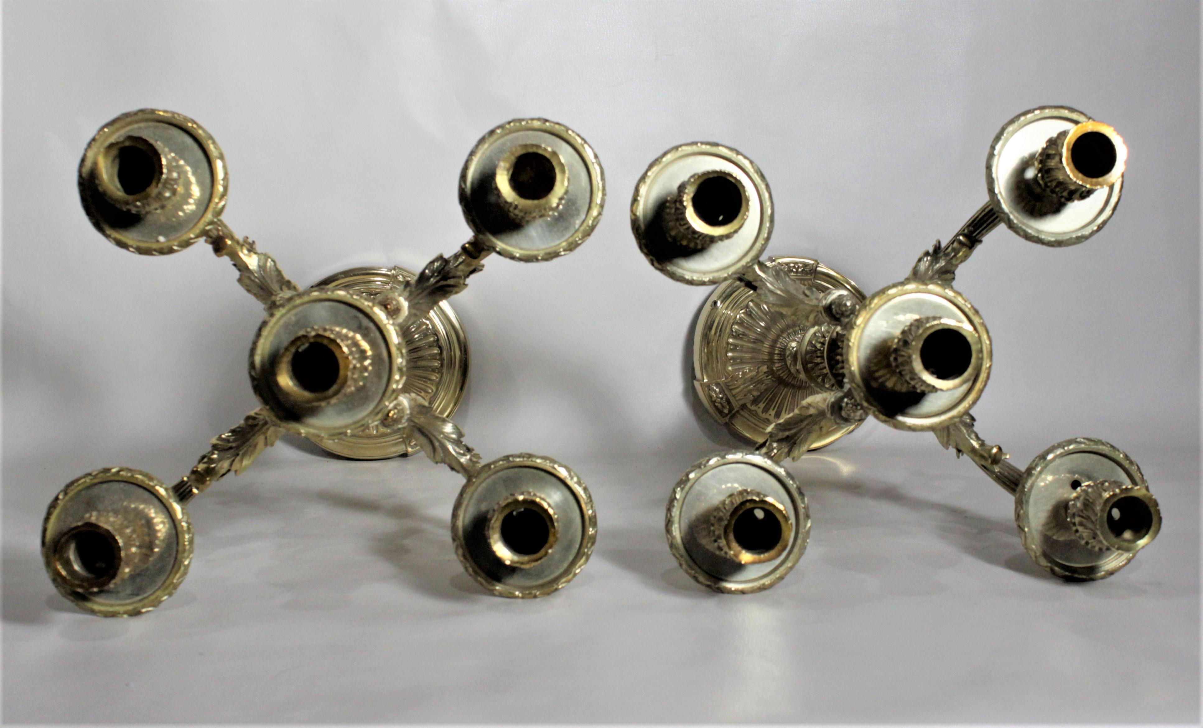 Pair of Antique Empire Style Four Branch Gilt Bronze Candelabras For Sale 6