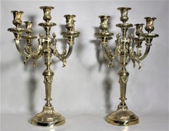 Pair of Antique Empire Style Four Branch Gilt Bronze Candelabras