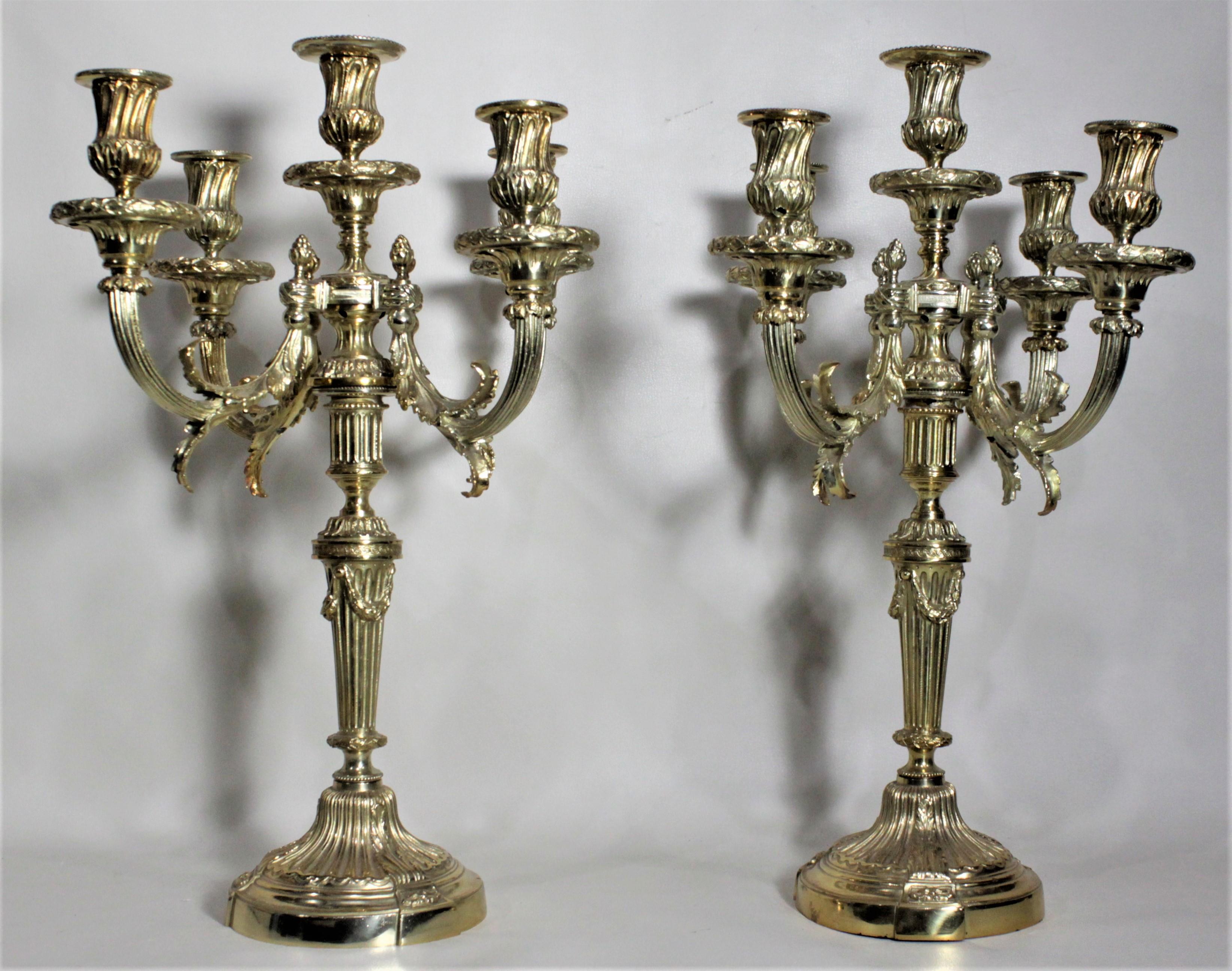 French Pair of Antique Empire Style Four Branch Gilt Bronze Candelabras For Sale